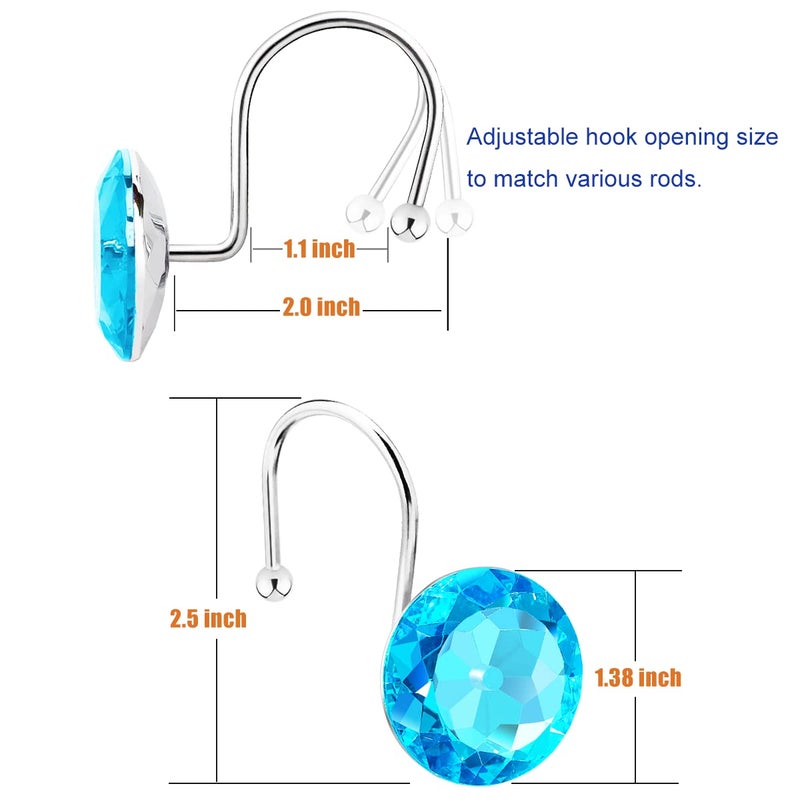 Yapicoco Shower Curtain Hooks Rings for Bathroom, 12PCS Stainless Steel Rust Resistant Decorative Rhinestones Shower Hangers for Curtains, Clothing, Towels, etc. (Aqua Blue) - Image 2
